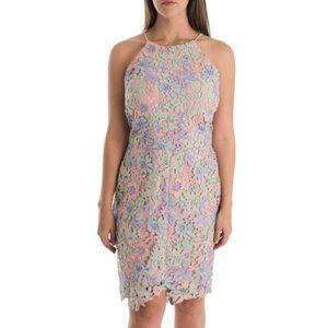 Gianni Bini Pastel Applique Floral Lace Midi A-Line Dress Womens M Sleeveless